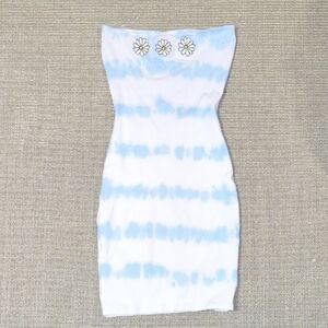 Blue and White Womens Dress with Daisy Embroidery